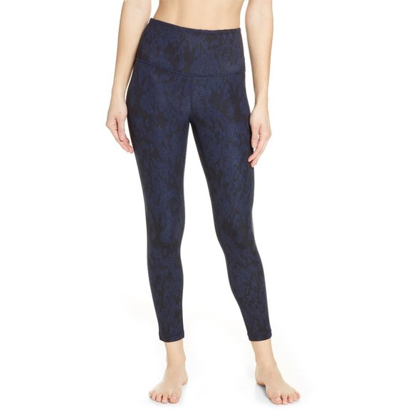 Zella Pants - ZELLA High Waist Studio 7/8 Leggings Black and Blue Saker Print Small 4-6 NEW